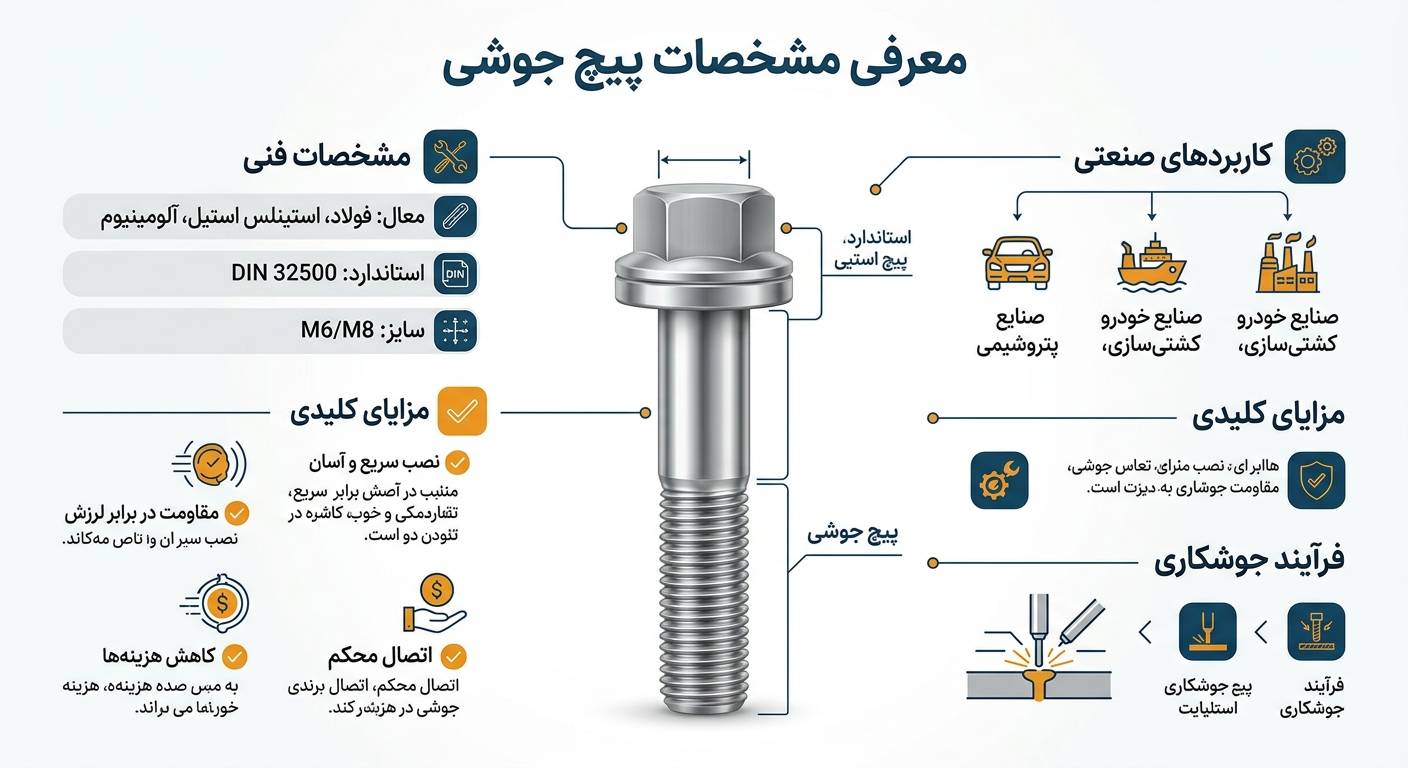 خرید پیچ جوشی سایز M6 و M8 بولت صنعت معرفی مشخصات فنی پیچ جوشی